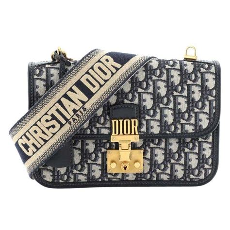 Christian Dior Dioraddict Flap Bag Oblique Canvas Medium Blue .